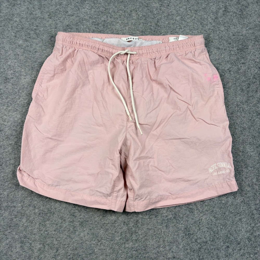 PacSun Swim Trunks Mens Large Pink Los Angeles Graphic Mesh Lined Board Shorts